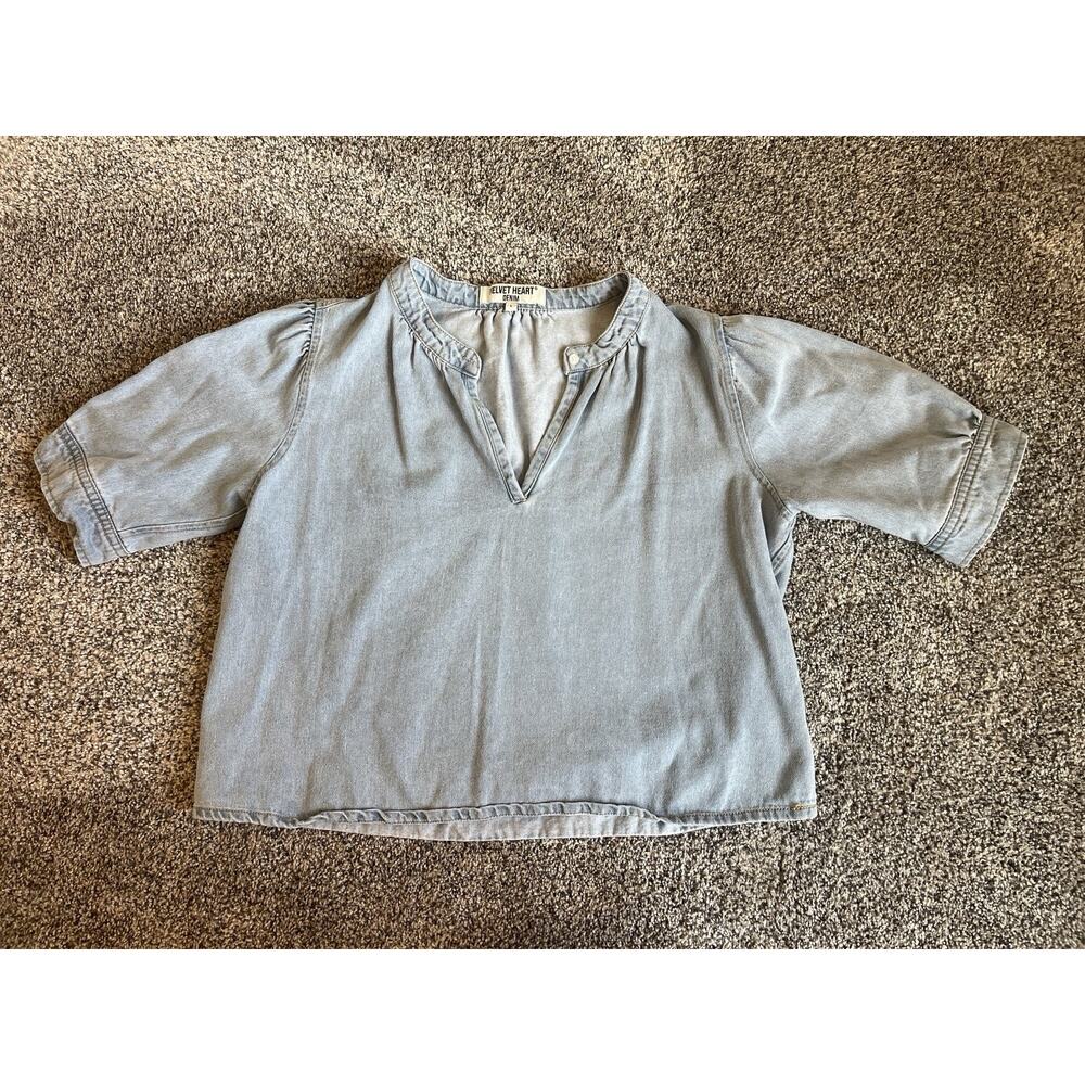 Velvet Heart Denim Button Detail Neck & Sleeves Cropped Sz Large